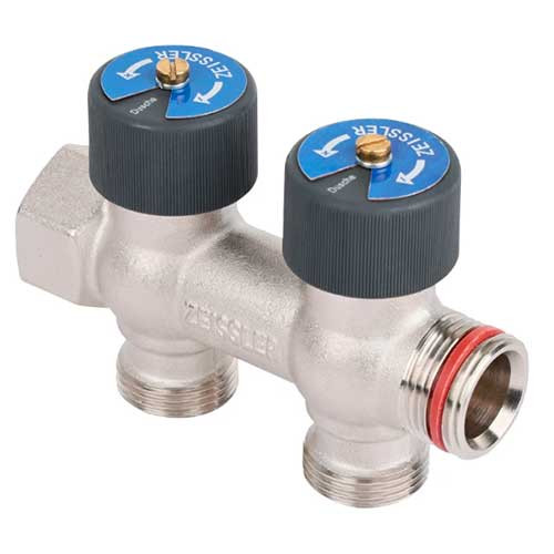 Коллектор на 2 контура никелированный 3/4"х3/4" Zeissler регулируемый