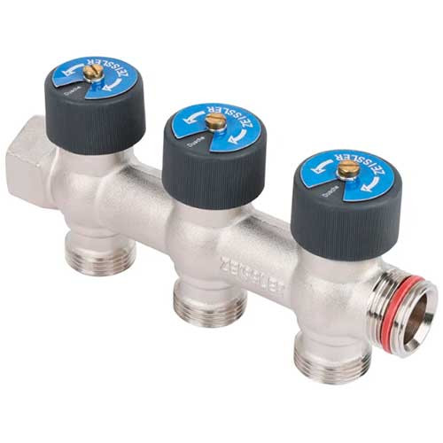 Коллектор на 3 контура никелированный 3/4"х3/4" Zeissler регулируемый