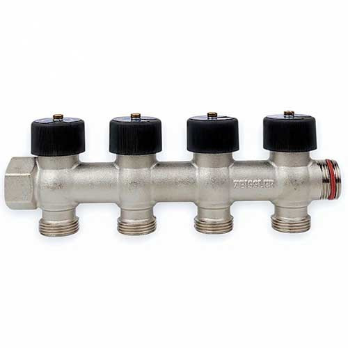 Коллектор на 4 контура никелированный 3/4"х3/4" Zeissler регулируемый