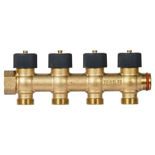 Коллектор на 4 контура бронза 3/4"х3/4" Zeissler регулируемый