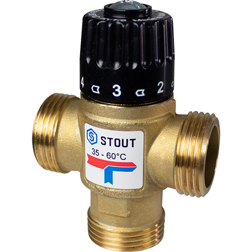 Термостатический клапан НР 1" 35-60°С KV 1.6 м3/ч Stout