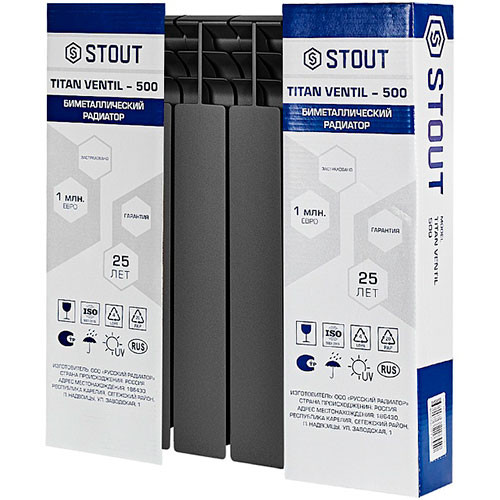 Биметаллический радиатор Titan Ventil 500 Stout 6 секций графит RAL 7024