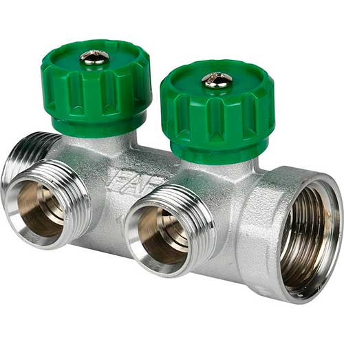 Коллектор на 2 контура Multifar 1"х1/2" Far евроконус (с вставкой под плоскую прокладку)