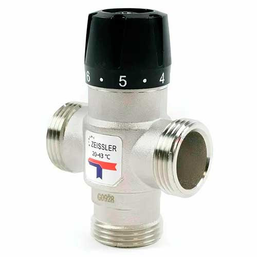 Термостатический смесительный клапан НР 3/4" 20-43°С KV 1.6 м3/ч Zeissler