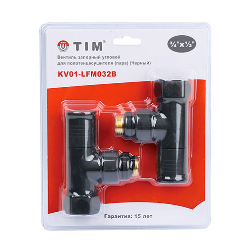 Вентиль угловой круглый Tim 3/4" ВР х 1/2" НР черный для полотенцесушителя