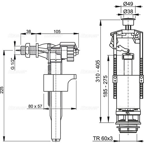 Выпускной комплект со СТОП кнопкой SA2000-1/2" Alcadrain