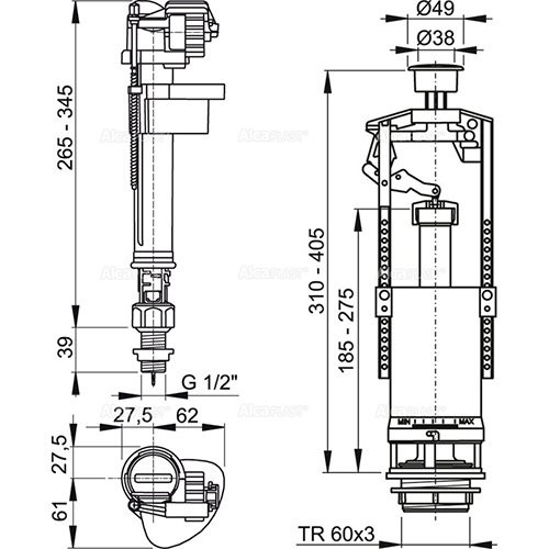 Выпускной комплект со СТОП кнопкой SA2000S-1/2" Alcadrain
